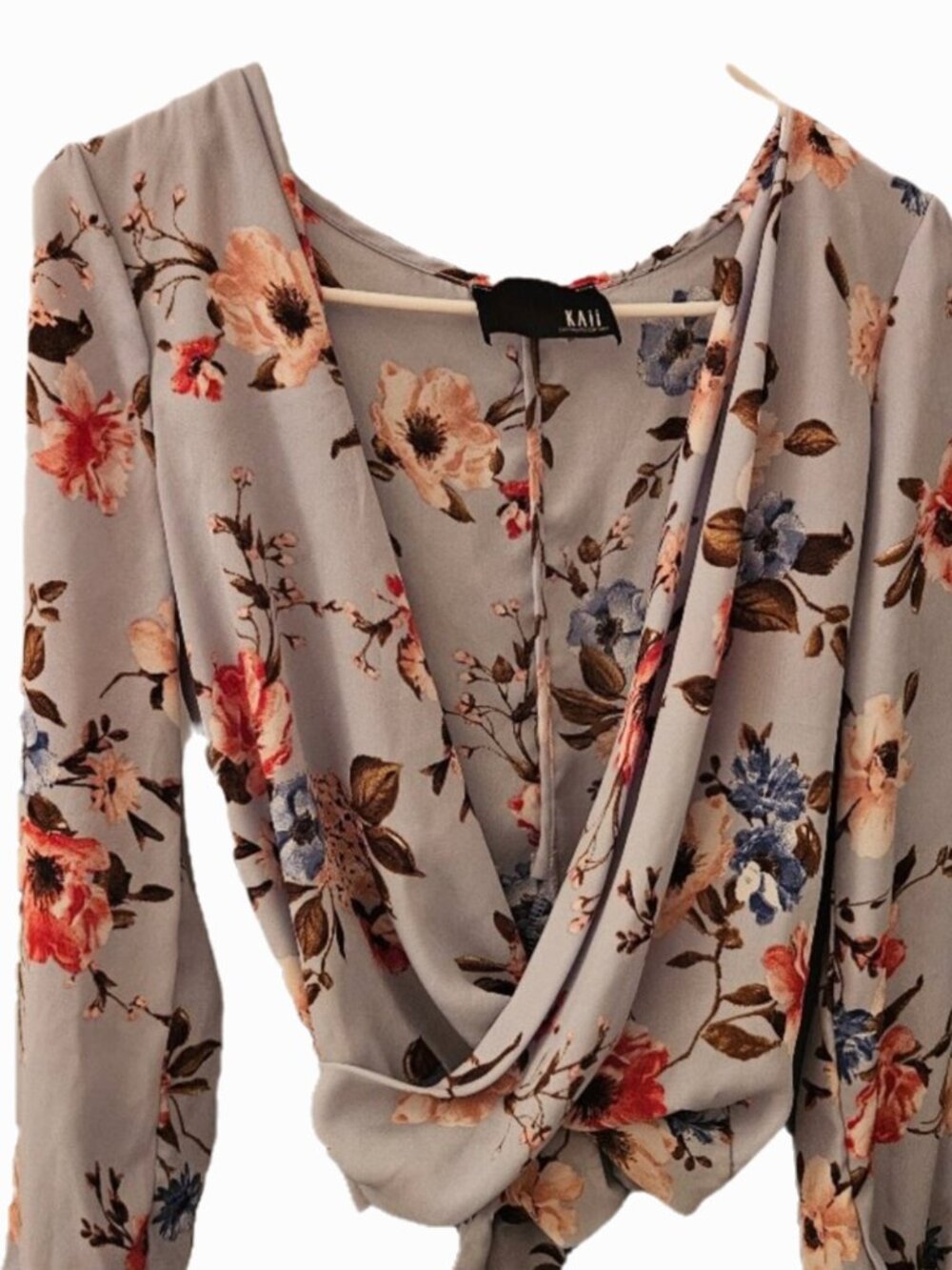 KAII LA Floral long sleeve Blue Top Size S